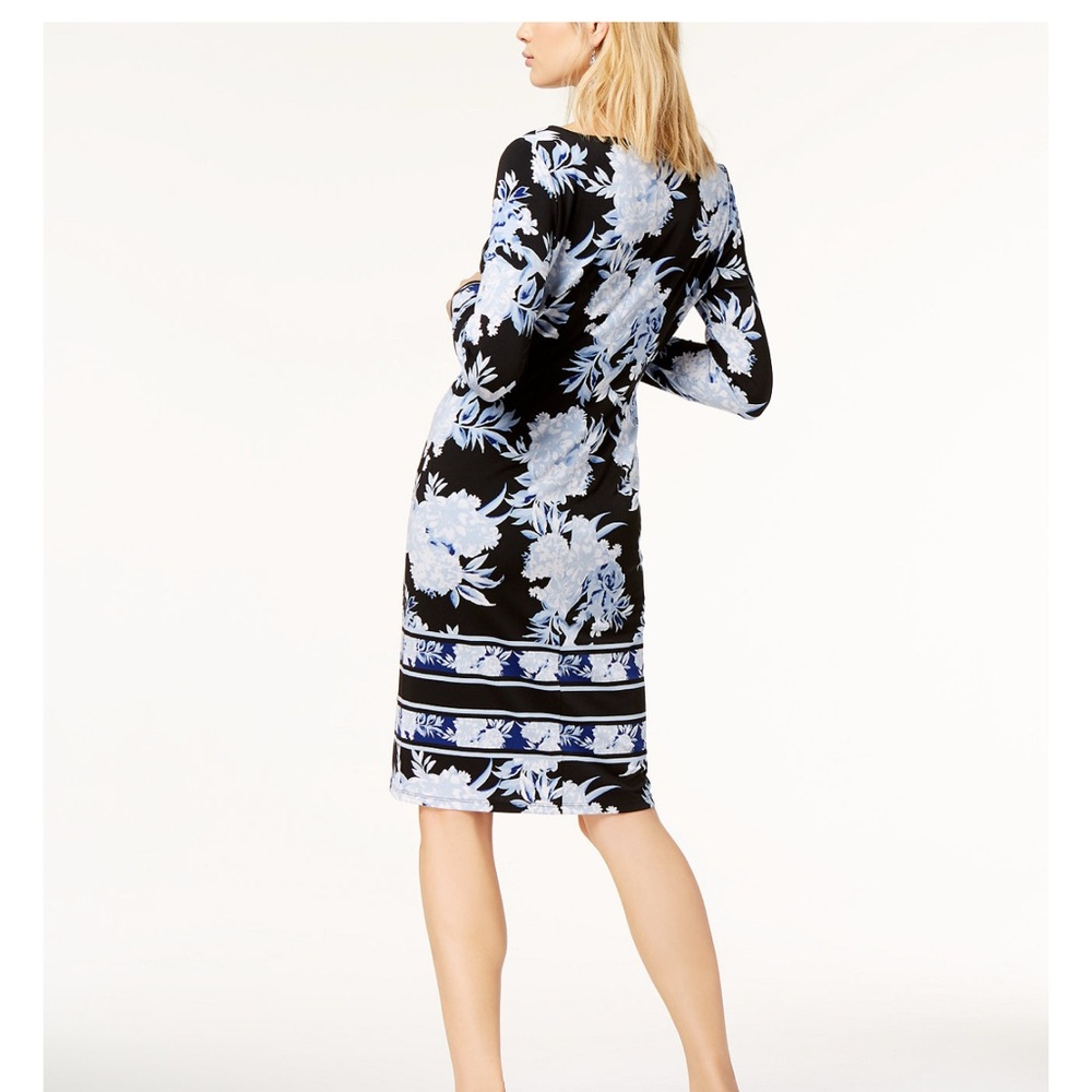 INC International Concepts Black and Blue Floral Midi Dress